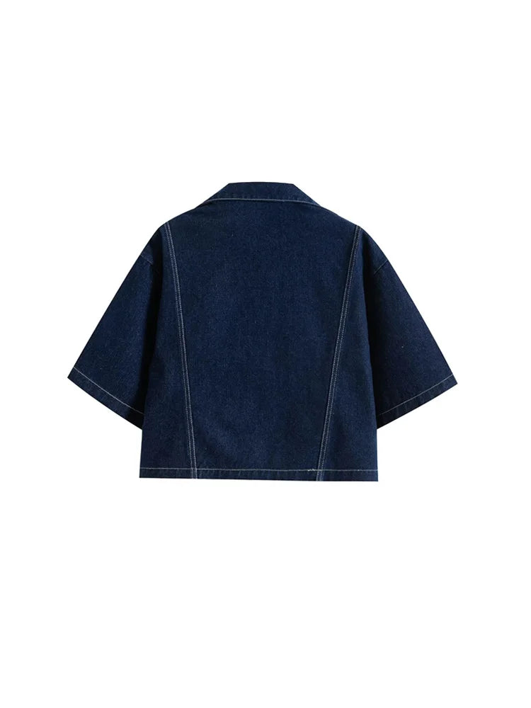 Women's Fashion Cropped Denim Shirt
