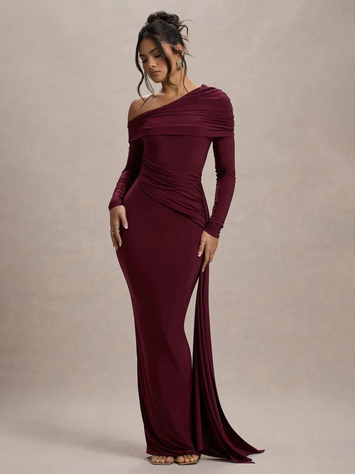 Skew Collar Long Sleeve Sexy Maxi Dress For Women Gown - Norellé
