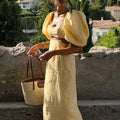 Yellow Puff Sleeve Hollow A-line Dress - Norellé