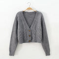 V Neck Cropped Cardigan Women Long Sleeve Twist Knitted Sweater Coats - Norellé