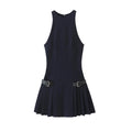 Pleated Mini Dress with Side Loops for Women, Halter Neck, Back - Norellé