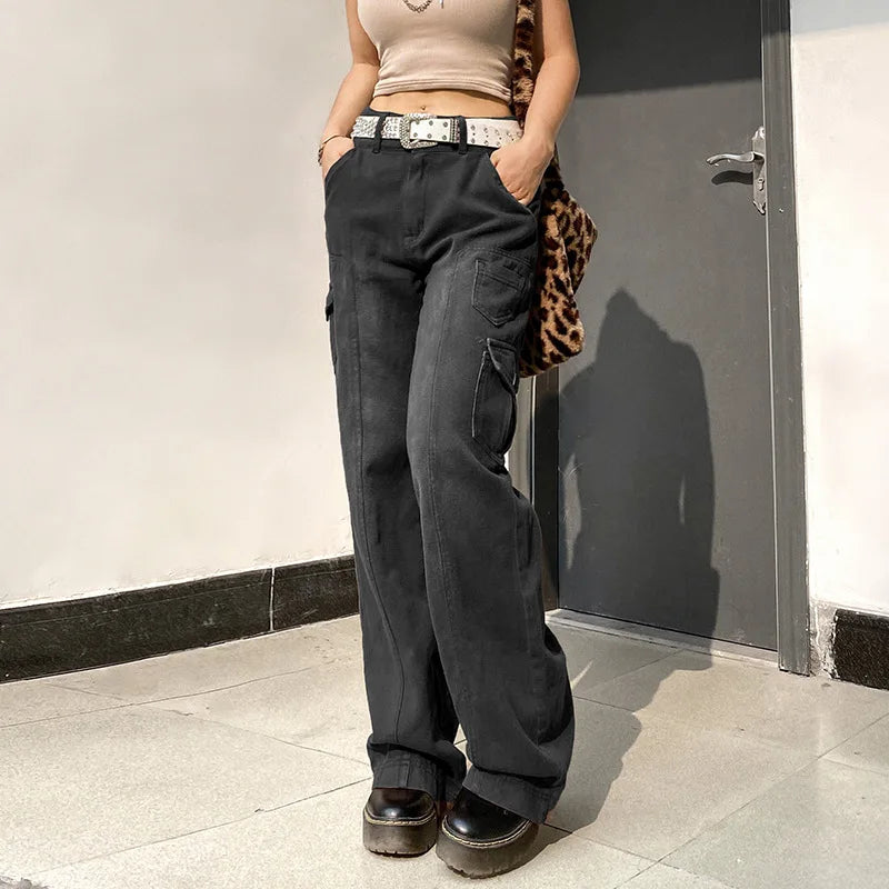 New Street High Waist Straight Leg Casual Jeans with Irregular Pockets - Norellé