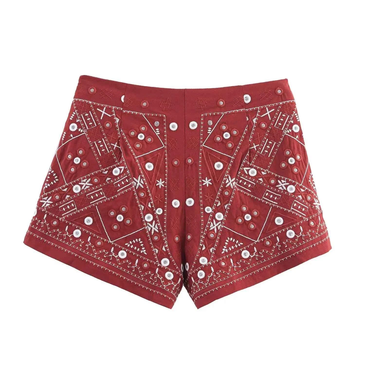 Women's Casual Embroidered Sleeveless V-neck Short Vest Top + High Waist Shorts