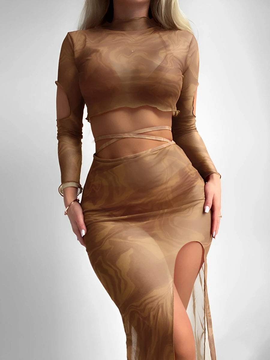 Halter String 4 Piece Vent Long Skirt Bikini Swimsuit Women - Norellé