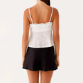 Women Cutout Eyelet Ruffle Tie Front Spaghetti Straps Tank Top