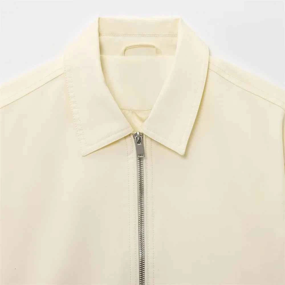 Women's Jacket with Simple and Versatile Zipper Collar Long Sleeve