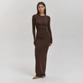 Women's Solid Color Round Neck Long Sleeve Dress - Norellé