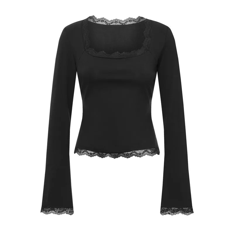 Women's Spring Lace Trim Tee Shirt Blouses
