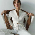 Solid Double Zip Knit Cardigan Women