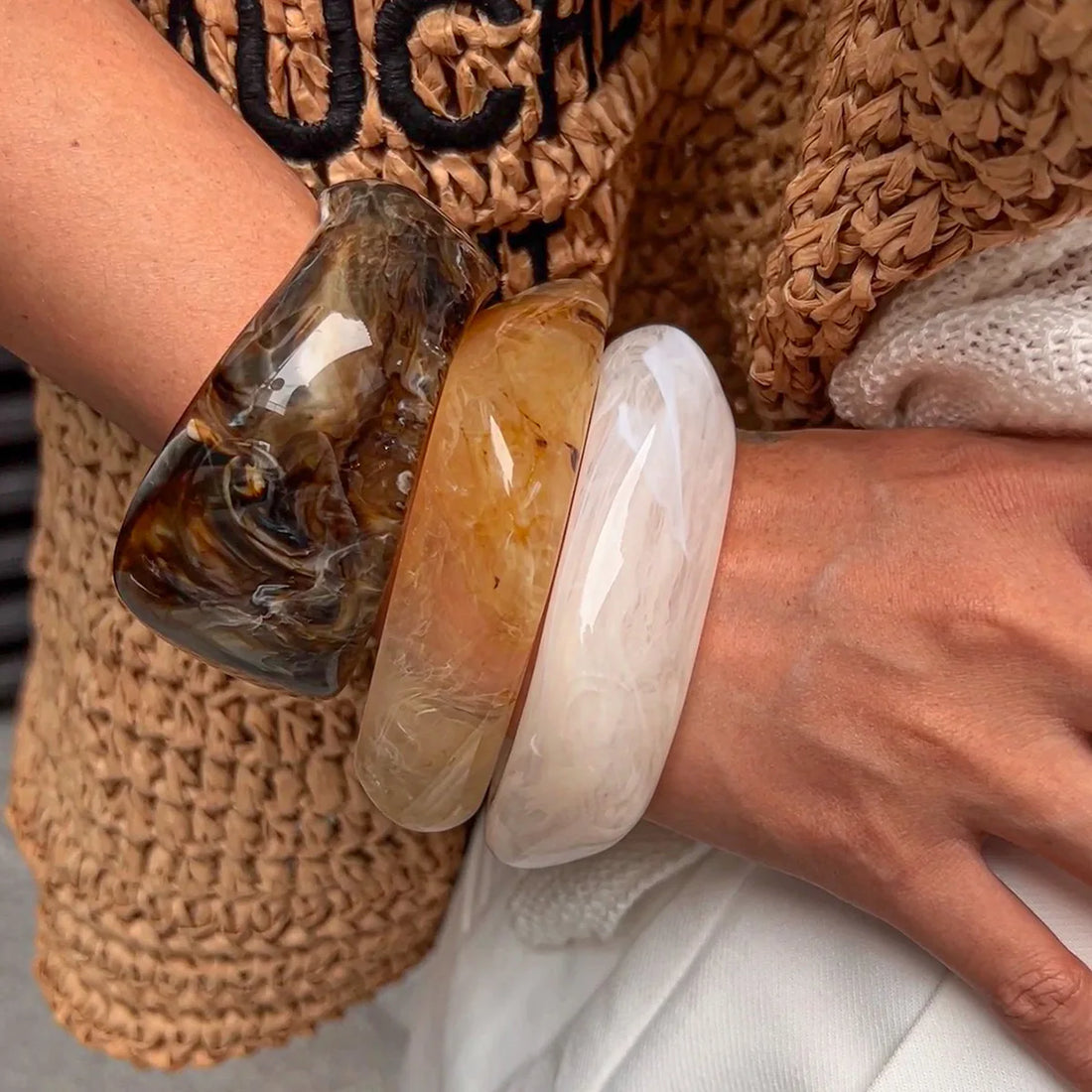 Vintage Chunky Coffee Thick Resin Acrylic Smudging Bangles