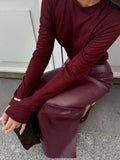 Elegant Burgundy Skirt High Waist Slim Fashion Slit Long - Norellé