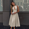 Elegant Single Button Hollow Out Midi Dress for Women - Norellé