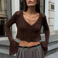 Knit Long Sleeve Cardigan For Women V Neck Solid - Norellé