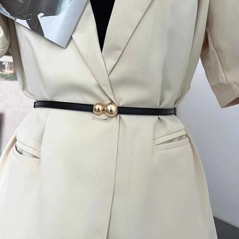 Gold Metal Ball Buckle Women Belt