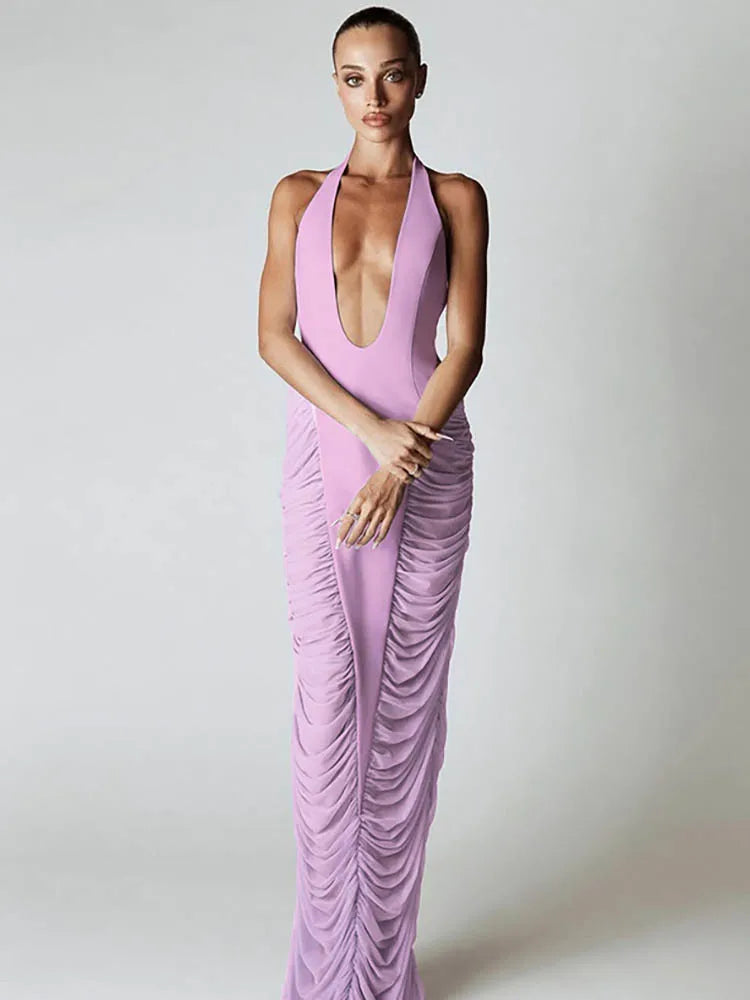 Halter Deep V Neck Maxi Dress Women - Norellé