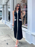 Elegant Sleeveless Single-Breasted Ribbed Knitwear Long Dress - Norellé