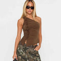 Women'S Single Shoulder Shrink Sleeveless Tank Tops