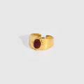 Gold Wide Face Inlaid Oval Natural Stone Ring - Norellé