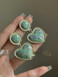 Romantic Exquisite French Retro Green Heart Stud Earrings - Norellé