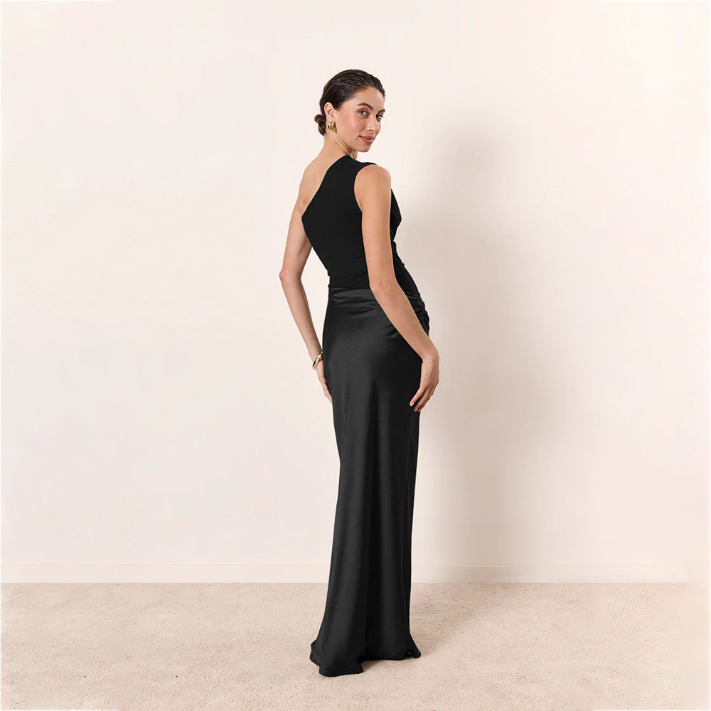 Satin Elegant Slim-fit One-shoulder Dress Sheath - Norellé