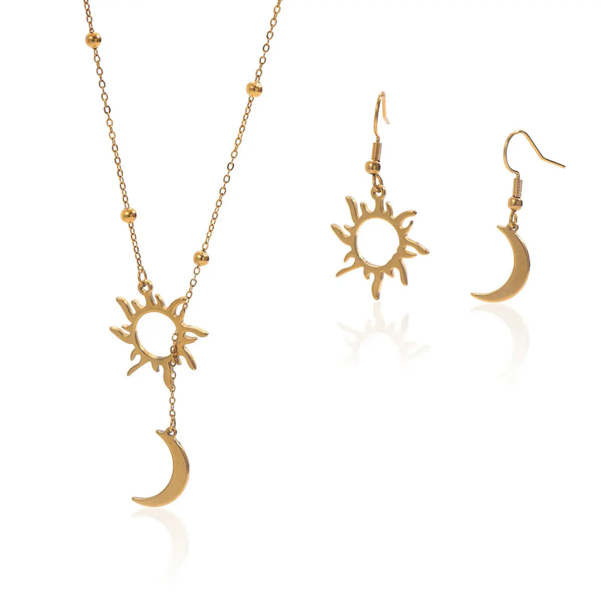 Lxalry 18K Gold Plated Sun  Moon Jewelry Set Mirror Polish Hypoallergenic Necklace  Earrings For Daily Evening Never Fade Luxury Gift With Celestial Symmetry - Norellé