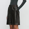 Sheepskin Elastic Waistband All-match Casual Straight-leg Leather Shorts Women - Norellé