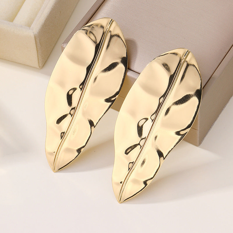 Europe And America Cross Border E-commerce Ornament Exaggerated Alloy Leaf Earrings - Norellé