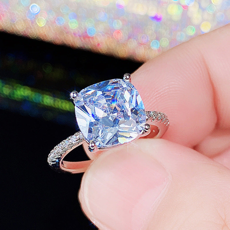 Four-claw White Square Diamond Ring Large Zircon - Norellé
