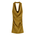 Women's Pleated Hanging Collar Dress - Norellé