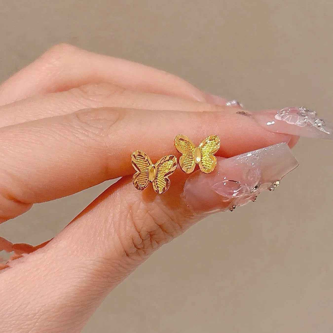 Vietnam Placer Gold Flower Love Butterfly Small Ear Studs - Norellé