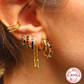 Sterling Silver Earrings Square Colorful Crystals - Norellé