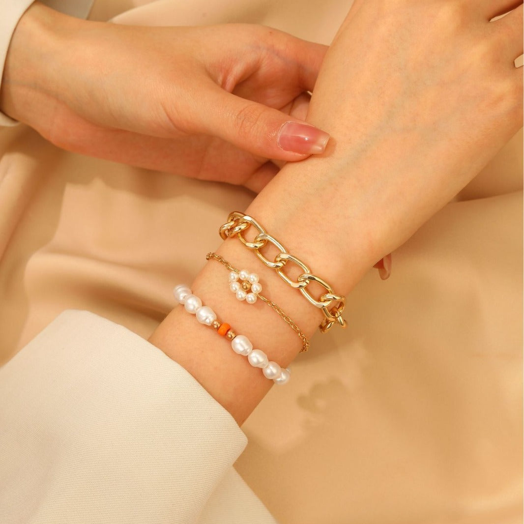 Simple Cuban Thick Chain Pearl Flower Female - Norellé
