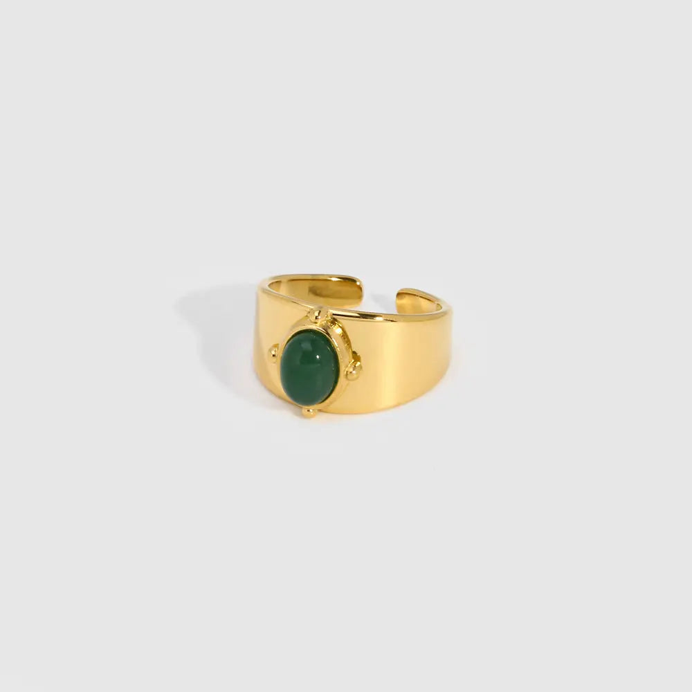 Gold Wide Face Inlaid Oval Natural Stone Ring - Norellé