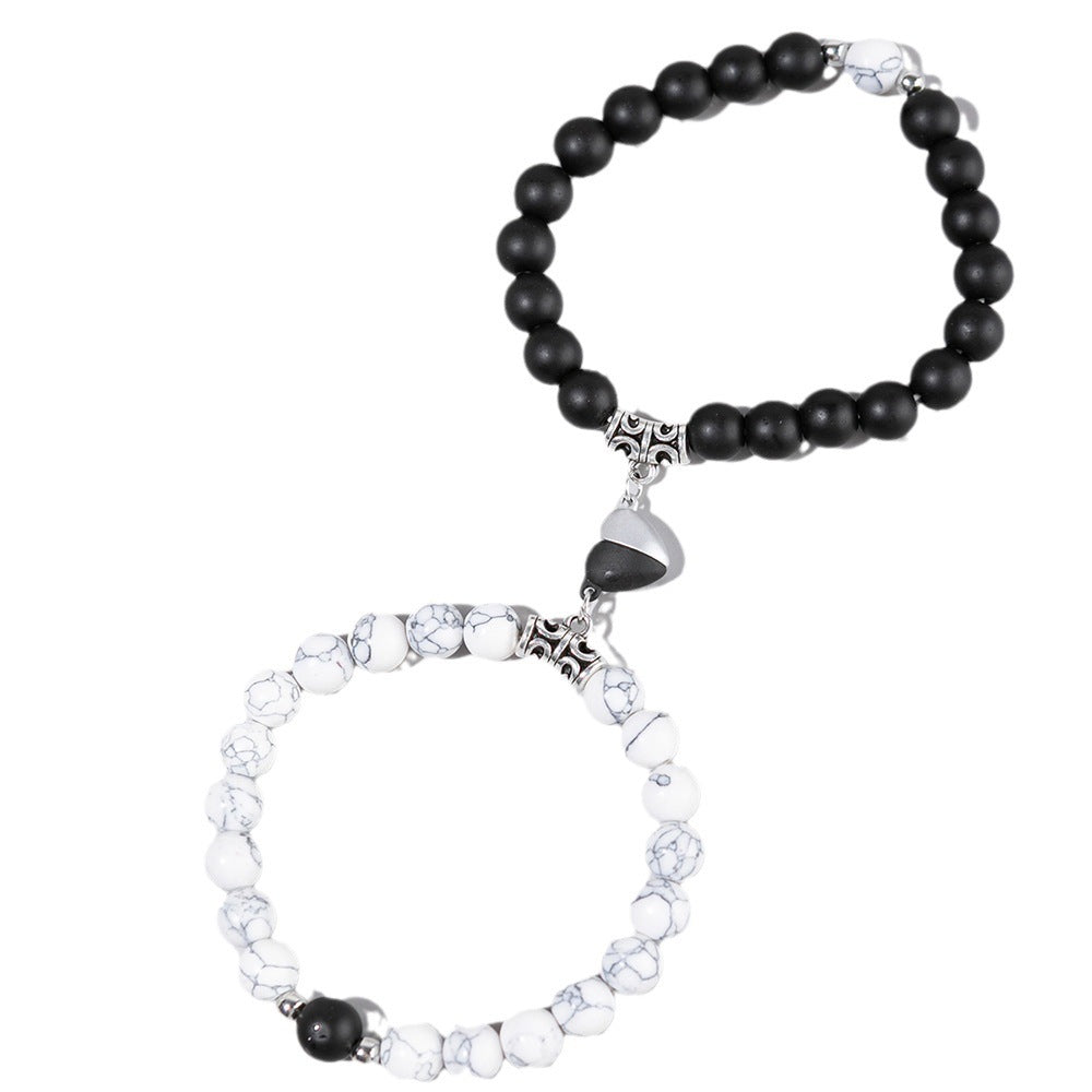 Black And White Love Magnet Suction Couple Bracelet Pair - Norellé