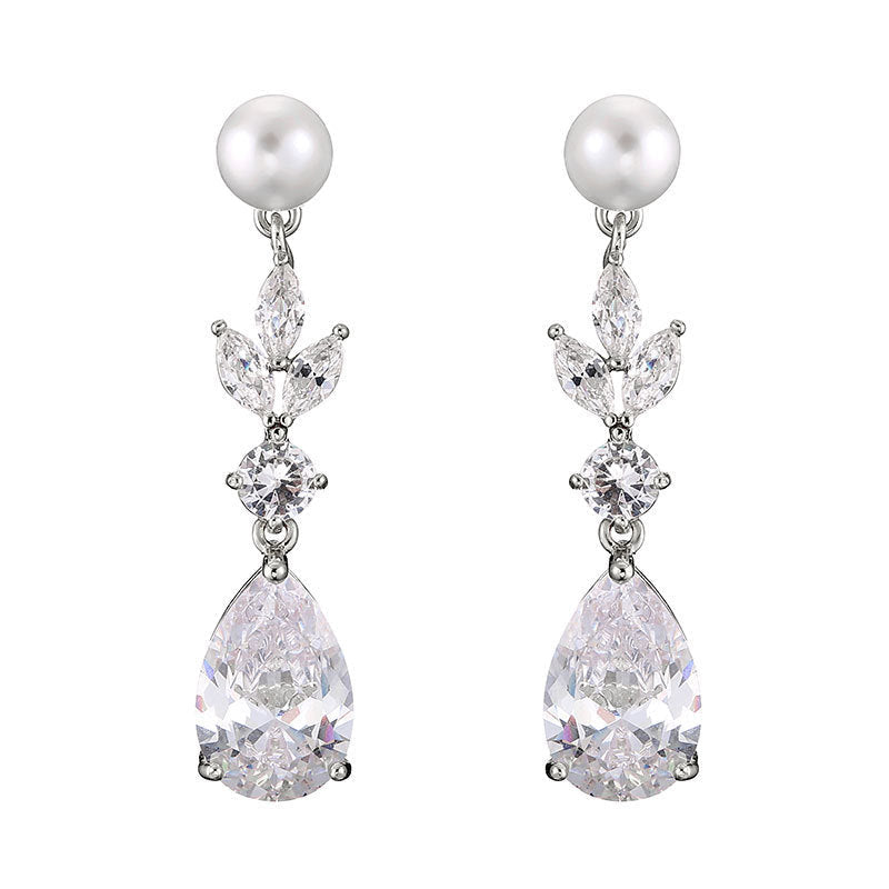 Fashion Leaves Zircon Water Drop Earrings Women - Norellé
