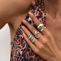 Metal Liquid Lava Ring Water Drop Hug Finger Ring Finger Ring Earrings Suit - Norellé