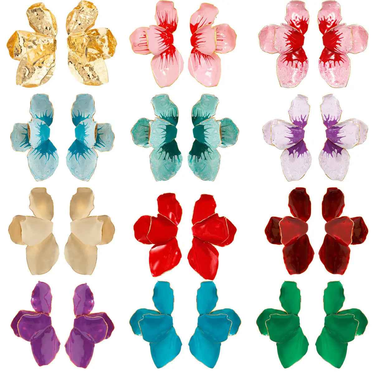 Gradient Petals Dripping Oil Exaggerated Earrings - Norellé
