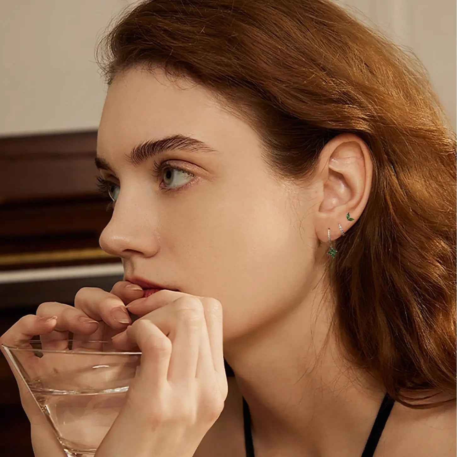 Green Inlaid Zircon Fashion Women's Earrings Three-piece Set - Norellé