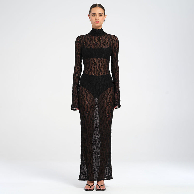 Women's Turtleneck Lace Long Sleeve Dress - Norellé