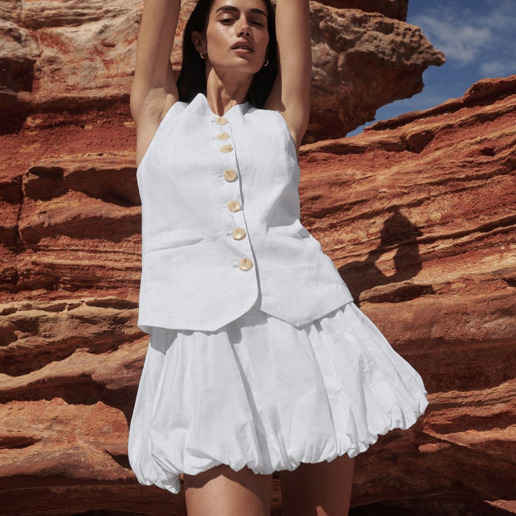 Cotton Vest Bud Skirt Two-piece Set - Norellé