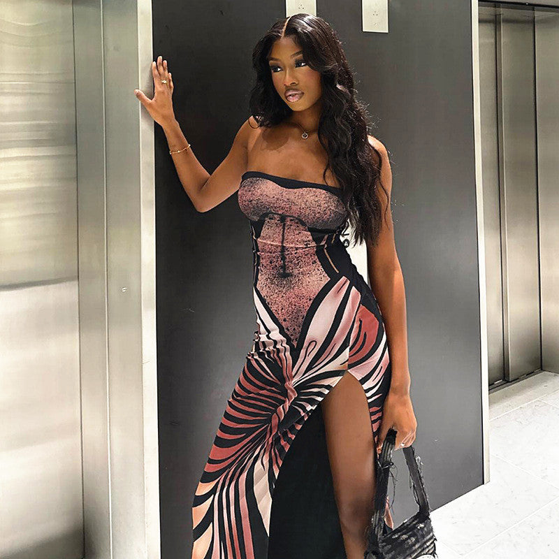 Women's Spring Clothing Tube Top Dress High Slit Long Dress - Norellé